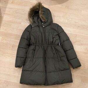 Maternity Puffer Coat with Faux Fur Trim